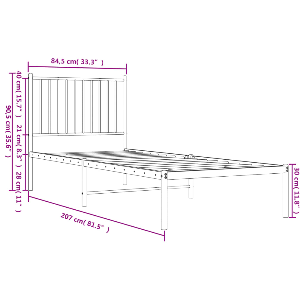 Estrutura de cama com cabeceira 80x200 cm metal branco