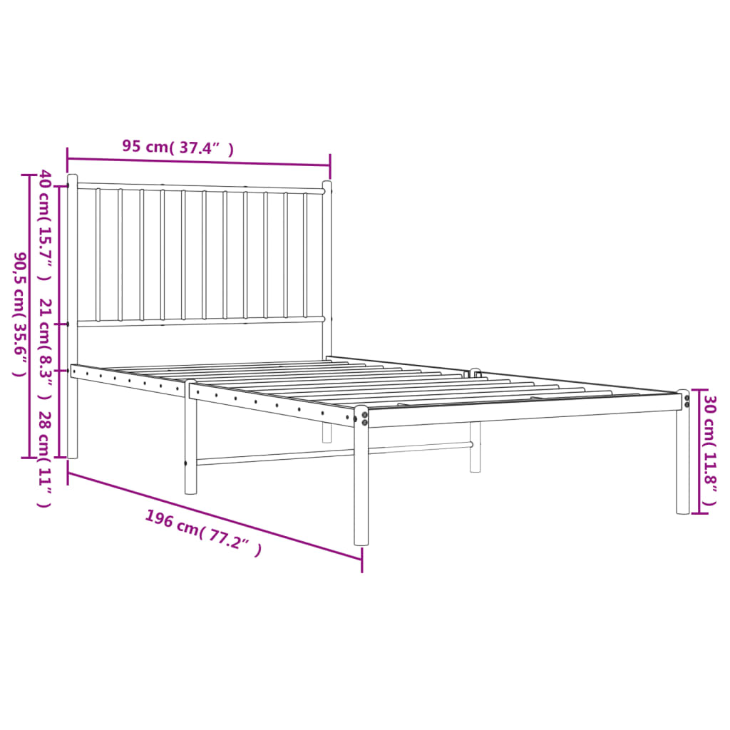 Estrutura de cama com cabeceira 90x190 cm metal branco