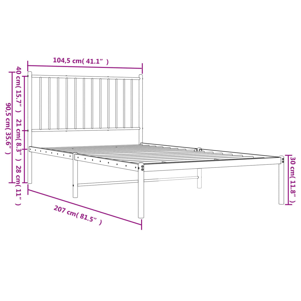 Estrutura de cama com cabeceira 100x200 cm metal branco