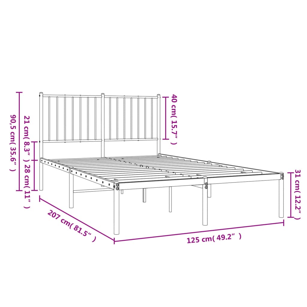 Estrutura de cama com cabeceira 120x190 cm metal branco