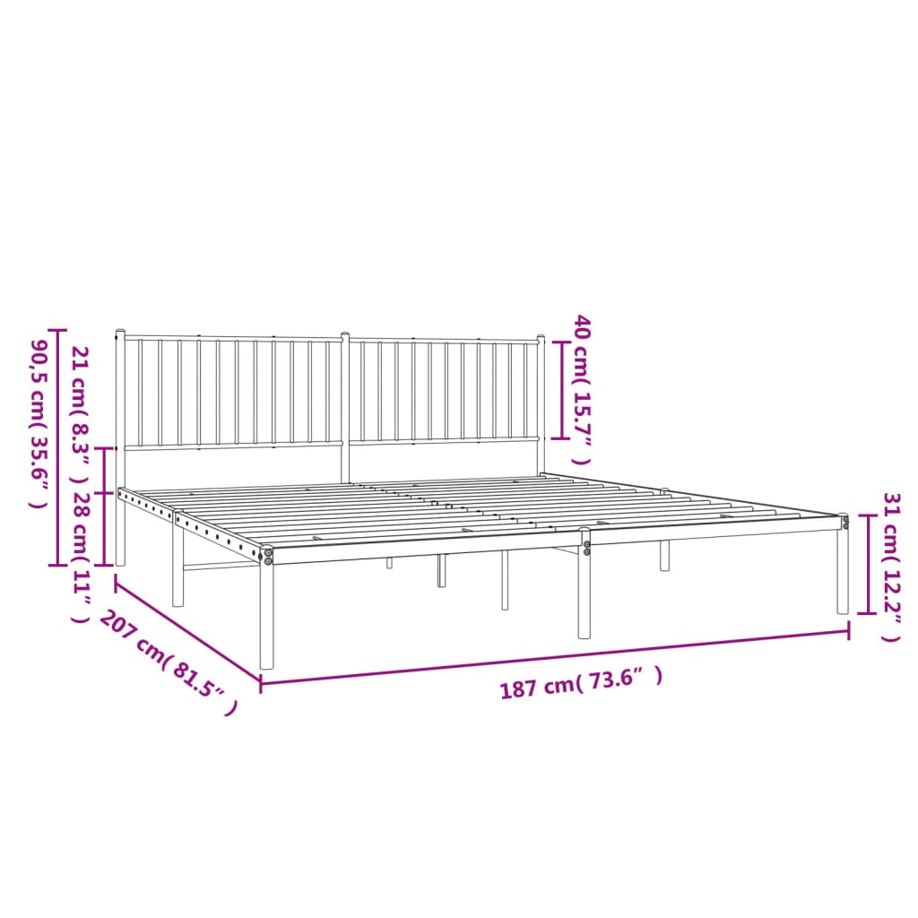 Estrutura de cama com cabeceira 180x200 cm metal branco