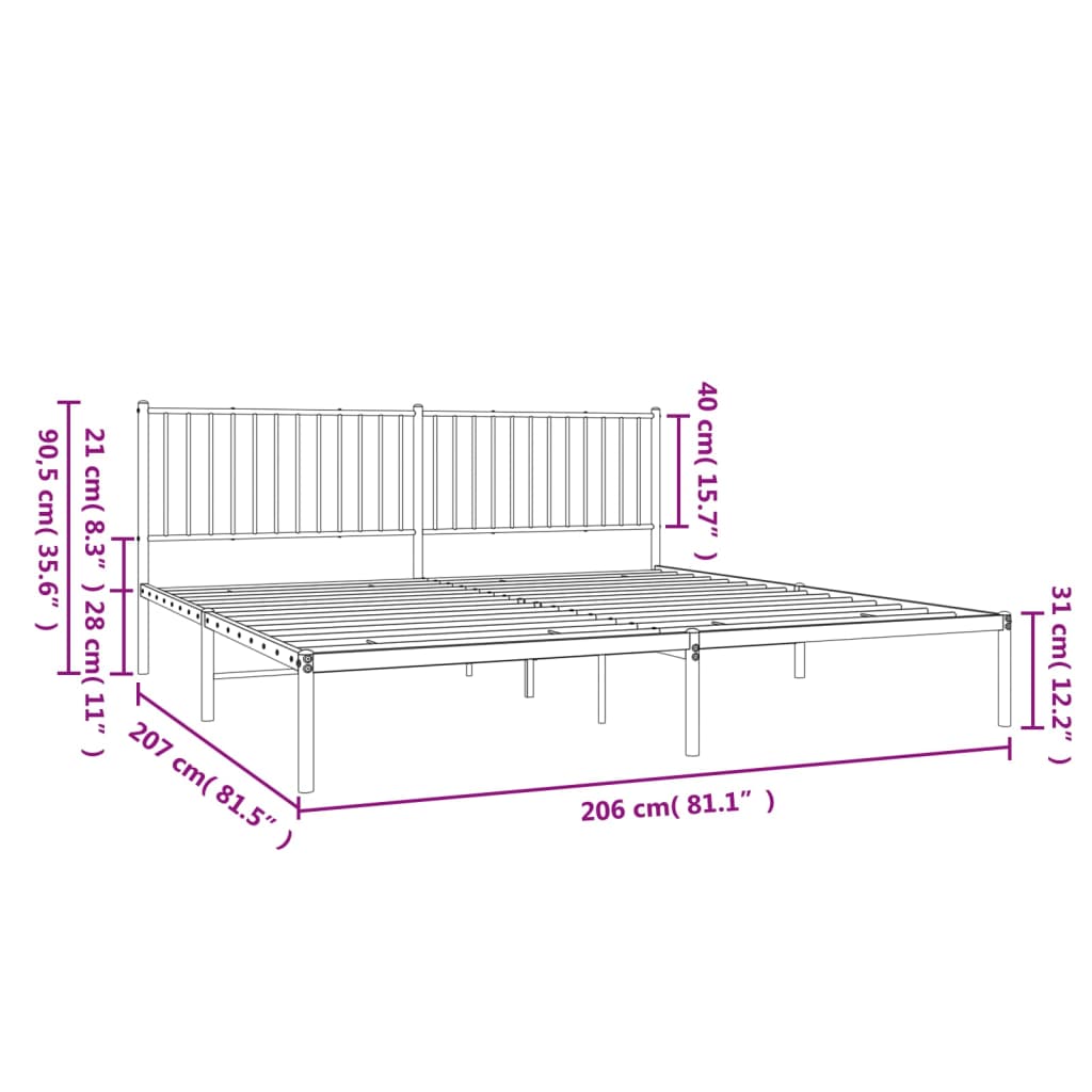 Estrutura de cama com cabeceira 200x200 cm metal branco