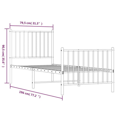 Estrutura de cama com cabeceira e pés 75x190 cm metal branco