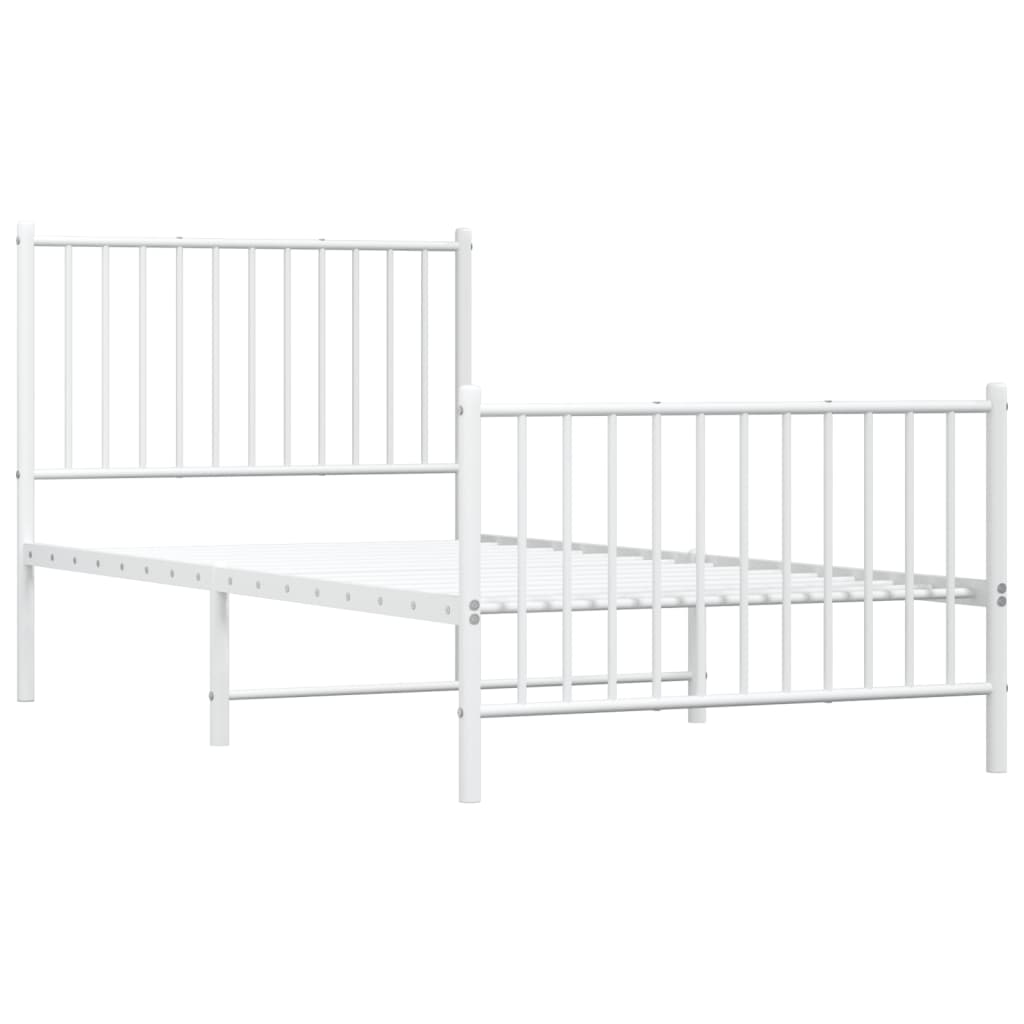 Estrutura de cama com cabeceira e pés 90x190 cm metal branco