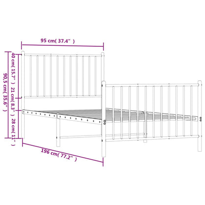 Estrutura de cama com cabeceira e pés 90x190 cm metal branco