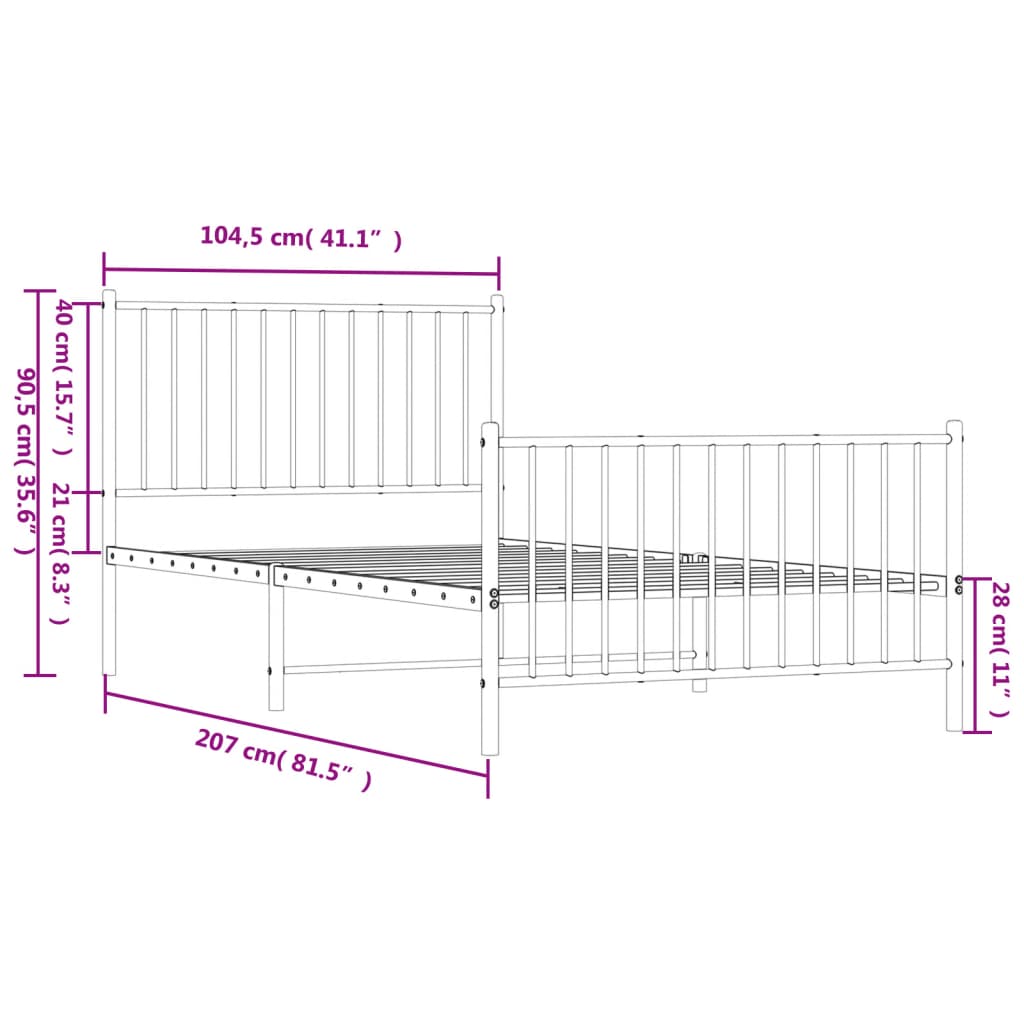 Estrutura de cama com cabeceira e pés 100x200 cm metal branco