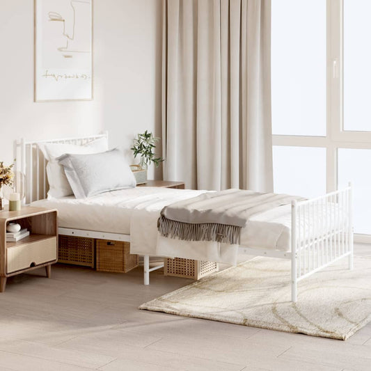 Estrutura de cama com cabeceira e pés 100x200 cm metal branco