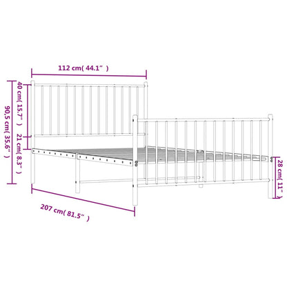 Estrutura de cama com cabeceira e pés 107x203 cm metal branco