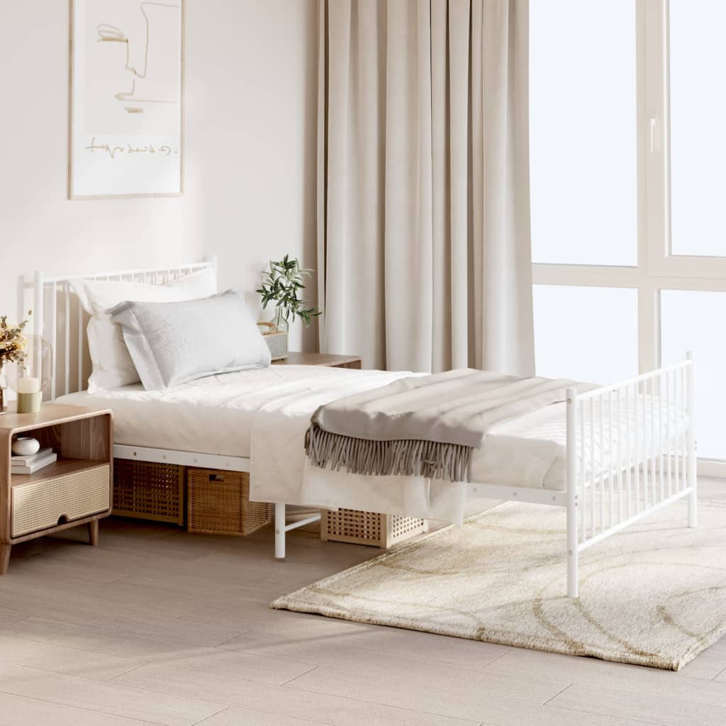 Estrutura de cama com cabeceira e pés 107x203 cm metal branco