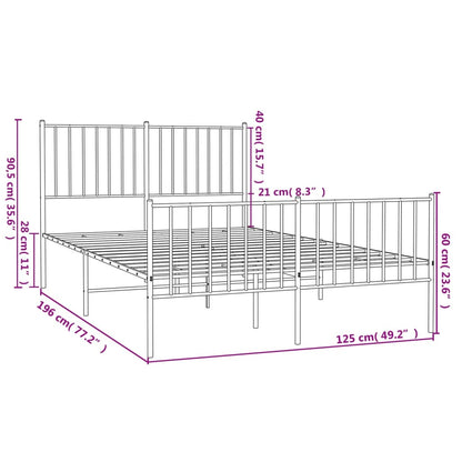 Estrutura de cama com cabeceira e pés 120x190 cm metal branco