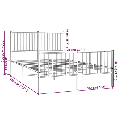 Estrutura de cama com cabeceira e pés 135x190 cm metal branco