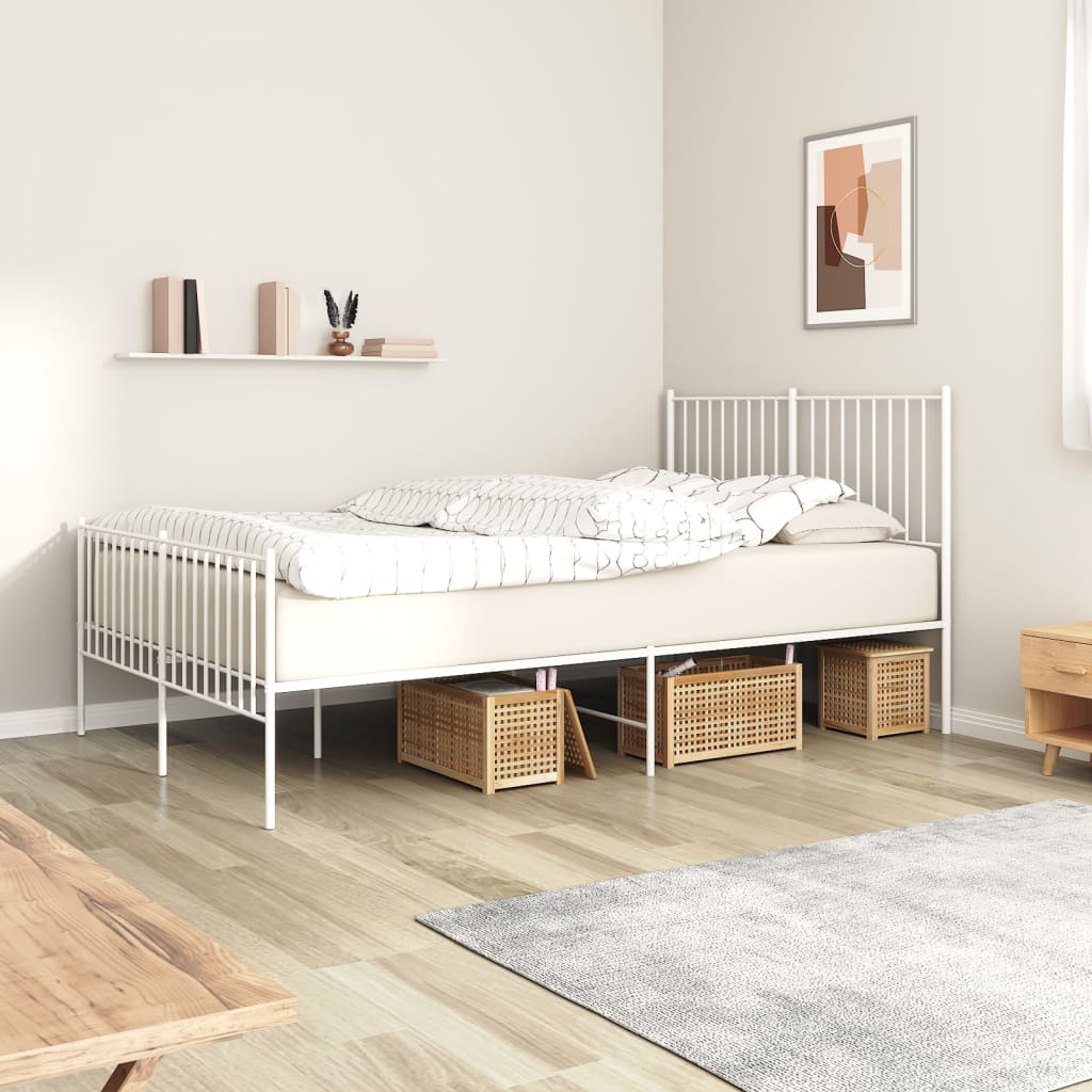 Estrutura de cama com cabeceira e pés 135x190 cm metal branco