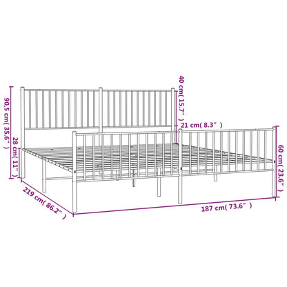 Estrutura de cama com cabeceira e pés 183x213 cm metal branco