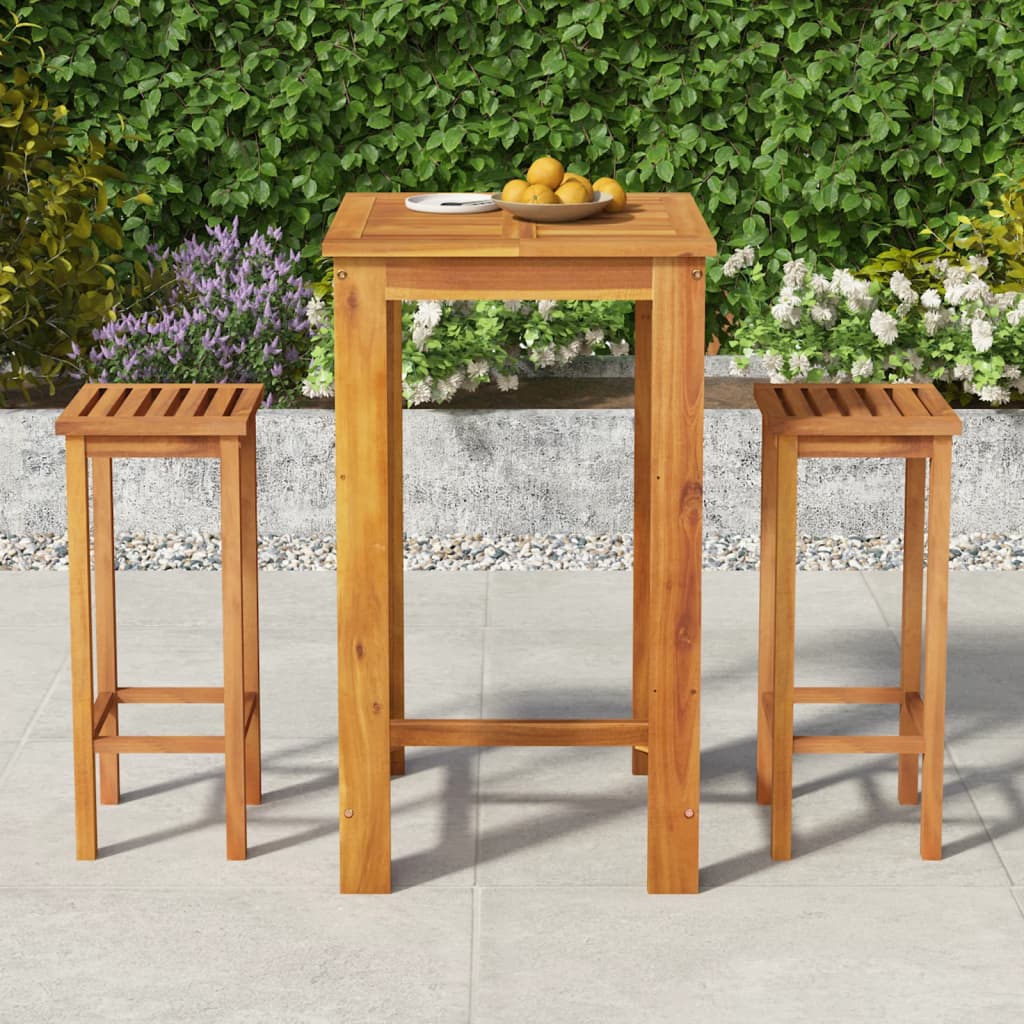 3 pcs conjunto de jantar para jardim madeira de acácia maciça