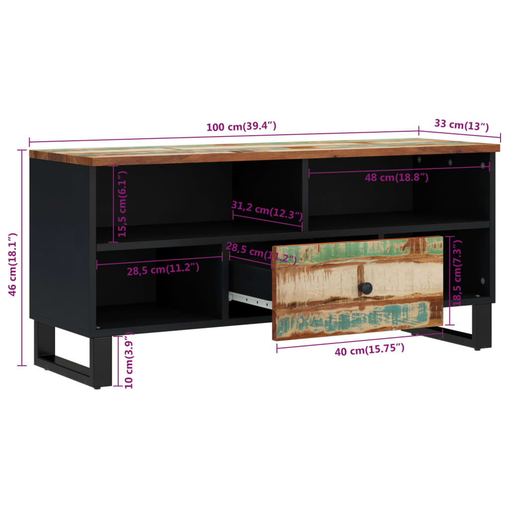 Móvel de TV 100x33x46 cm acácia maciça/derivados madeira