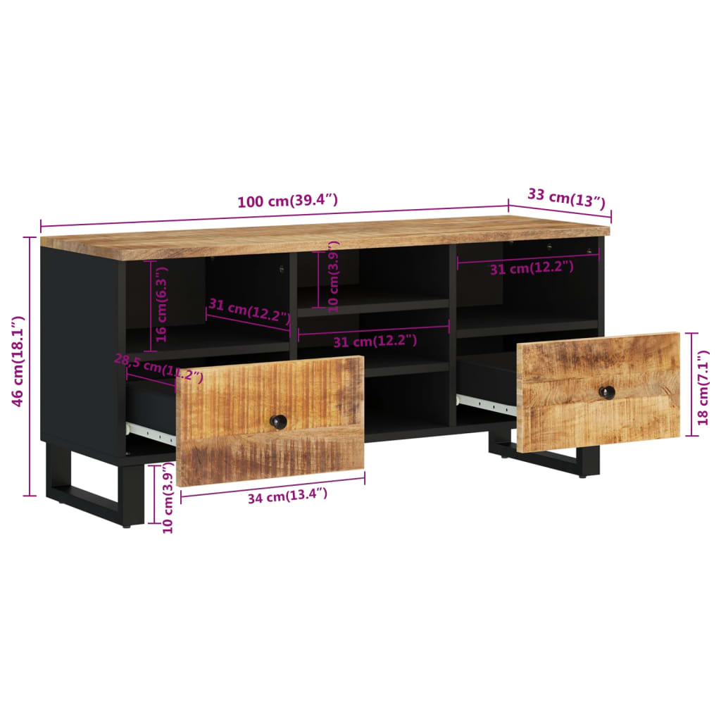 Móvel de TV 100x33x46 cm mangueira maciça/derivados de madeira