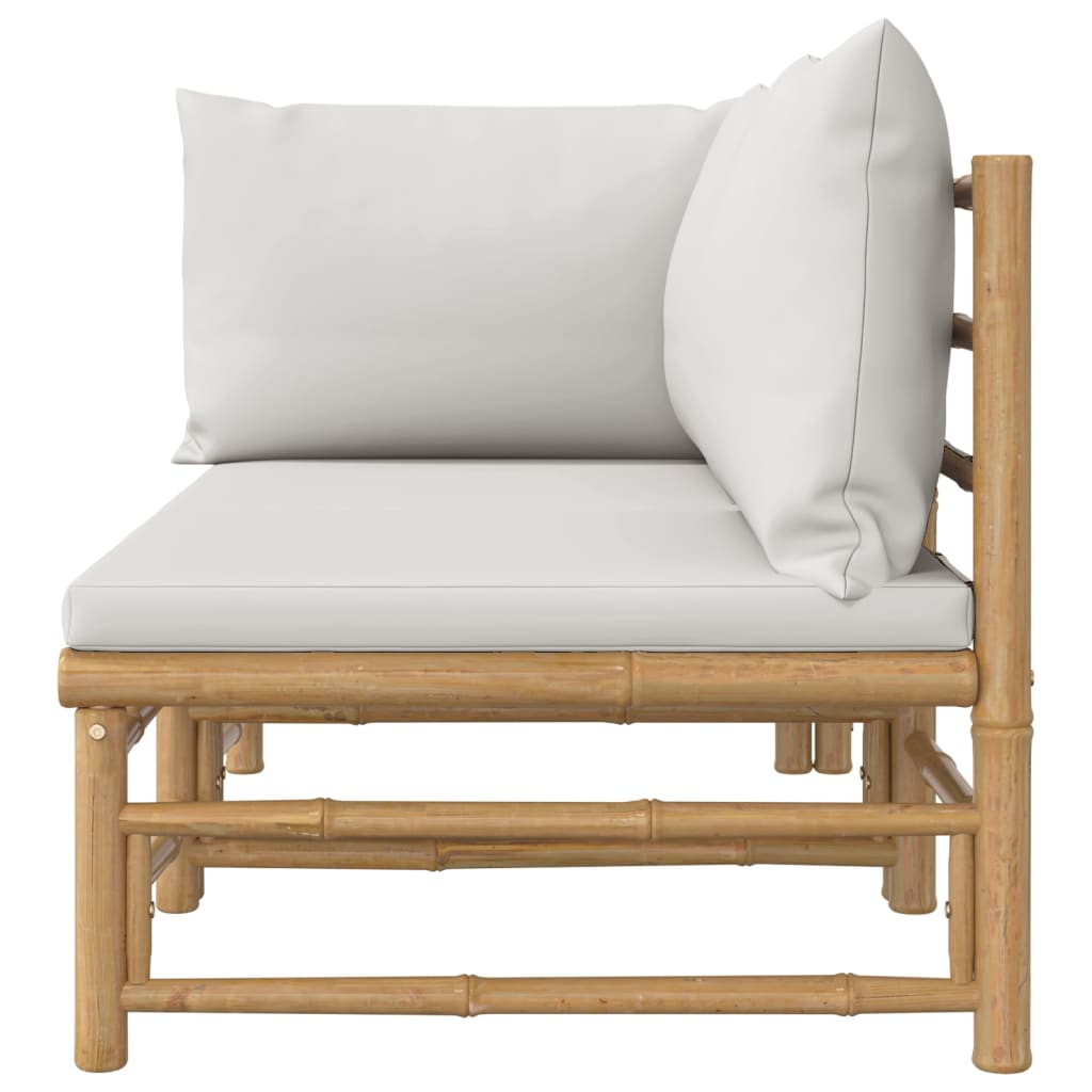 2 pcs conj. lounge de jardim bambu c/ almofadões cinzento-claro