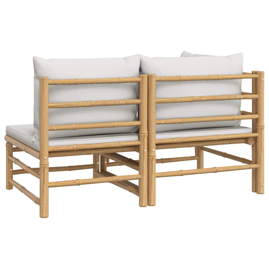 2 pcs conj. lounge de jardim bambu c/ almofadões cinzento-claro