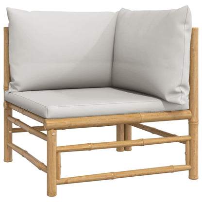 2 pcs conj. lounge de jardim bambu c/ almofadões cinzento-claro