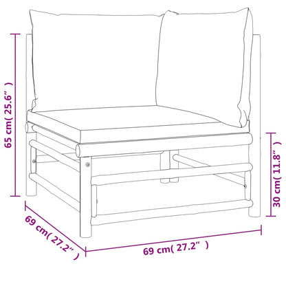 2 pcs conj. lounge de jardim bambu c/ almofadões cinzento-claro