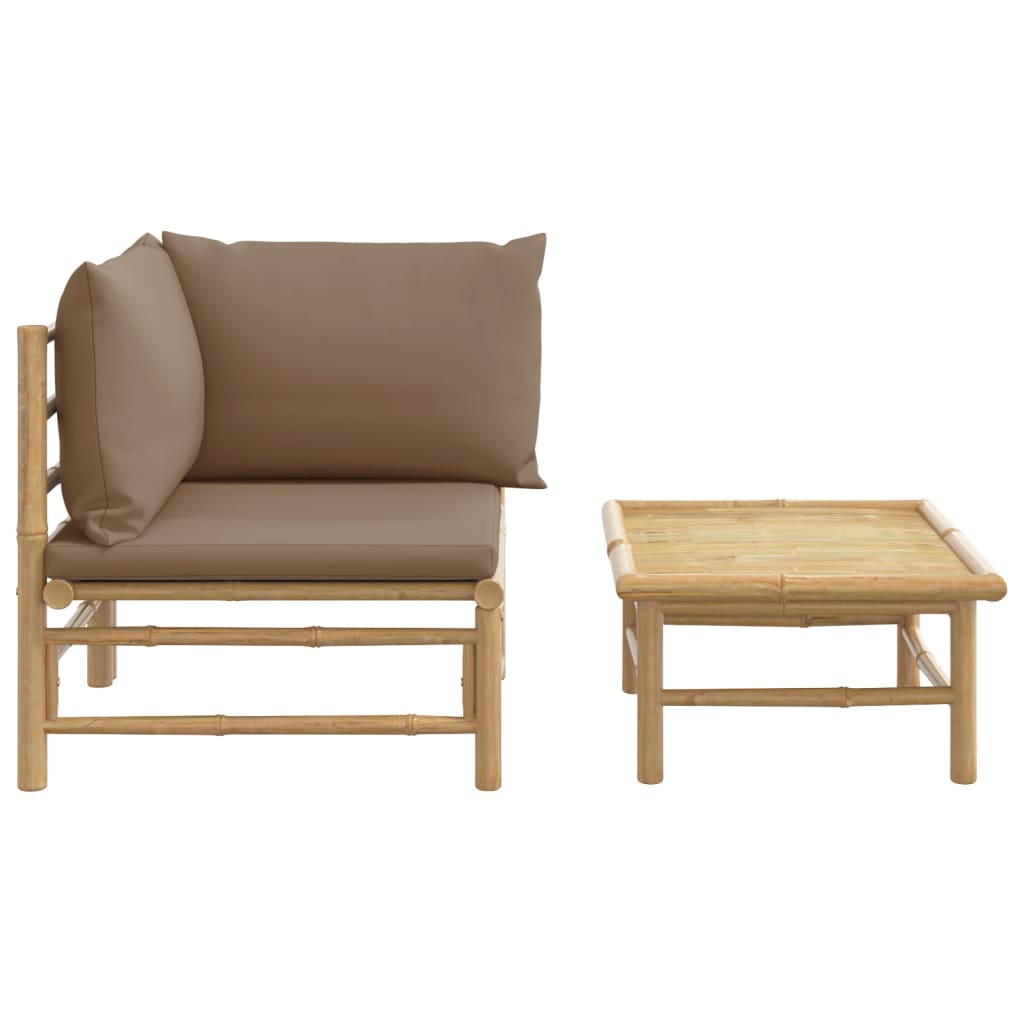 2 pcs conj. lounge jardim bambu almofadões cinzento-acastanhado