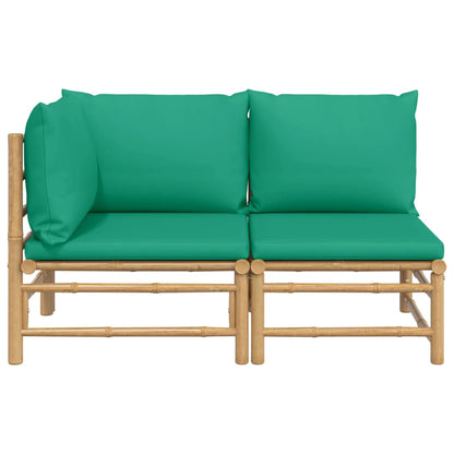 2 pcs conjunto lounge de jardim bambu c/ almofadões verdes