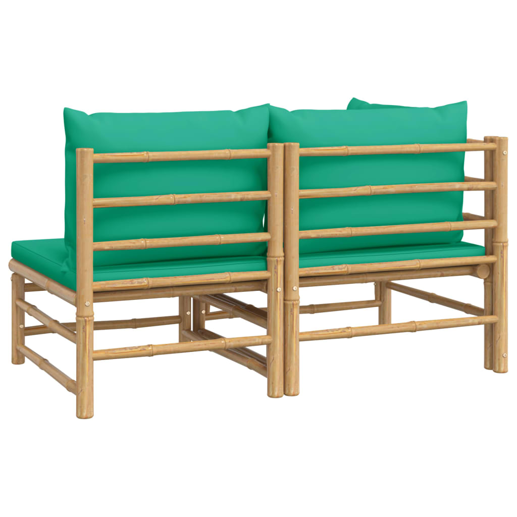 2 pcs conjunto lounge de jardim bambu c/ almofadões verdes