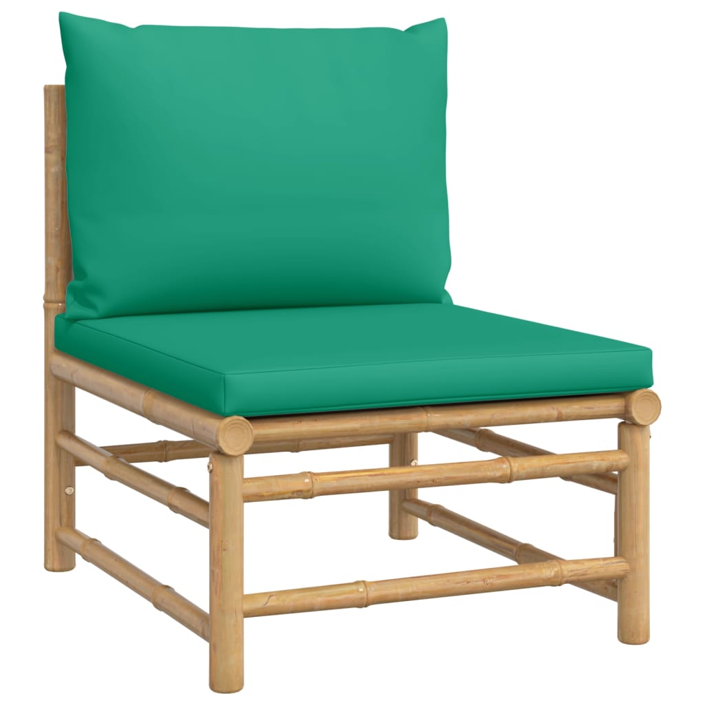 2 pcs conjunto lounge de jardim bambu c/ almofadões verdes