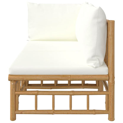 2 pcs conjunto lounge de jardim bambu c/ almofadões branco nata