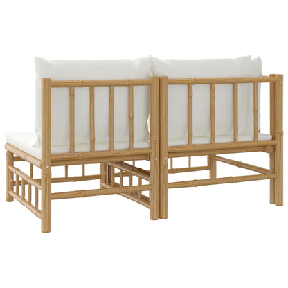 2 pcs conjunto lounge de jardim bambu c/ almofadões branco nata