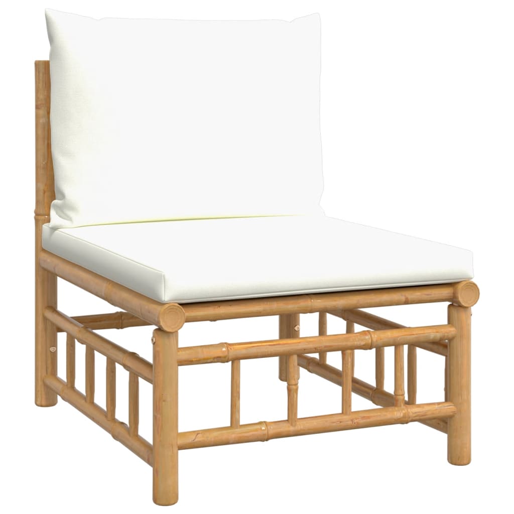 2 pcs conjunto lounge de jardim bambu c/ almofadões branco nata