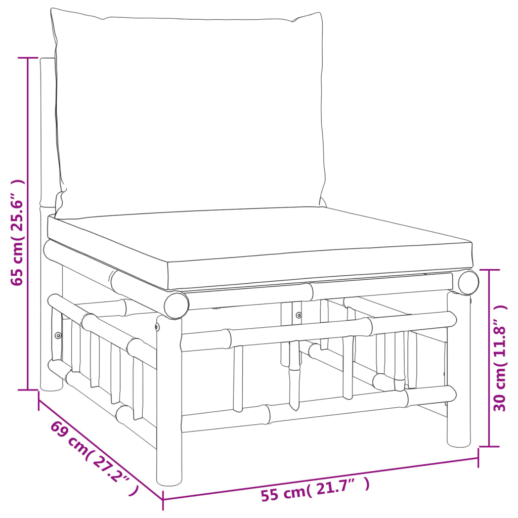 2 pcs conjunto lounge de jardim bambu c/ almofadões branco nata