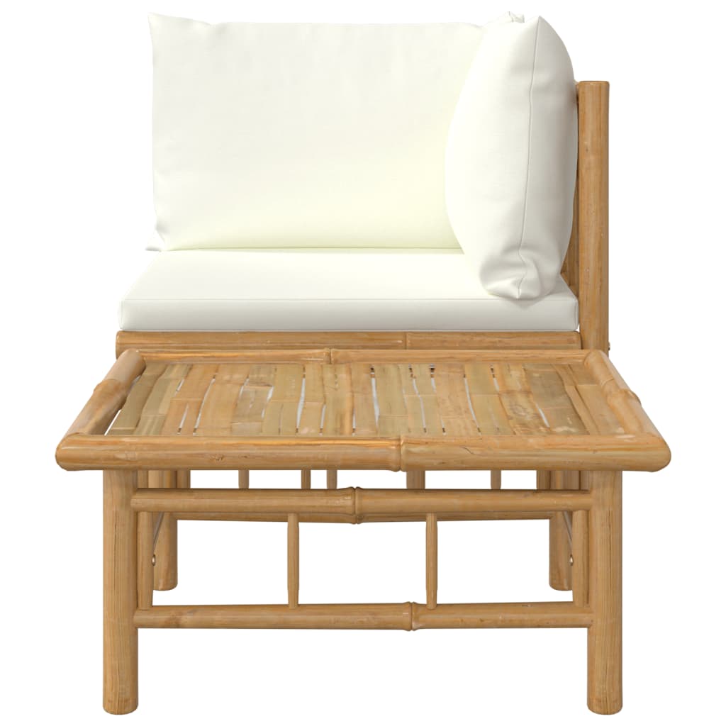 2 pcs conjunto lounge de jardim bambu c/ almofadões branco nata