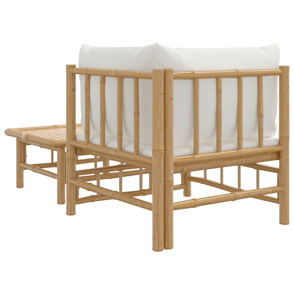 2 pcs conjunto lounge de jardim bambu c/ almofadões branco nata