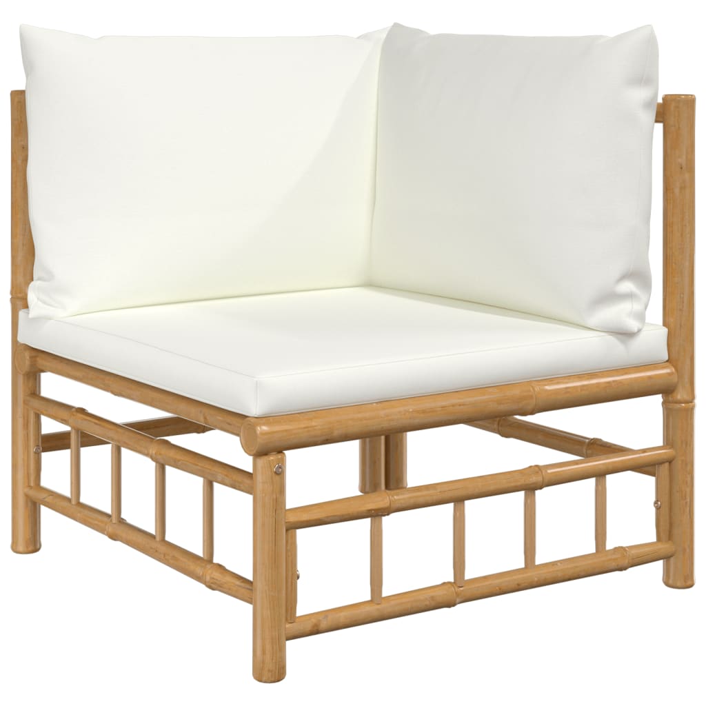 2 pcs conjunto lounge de jardim bambu c/ almofadões branco nata