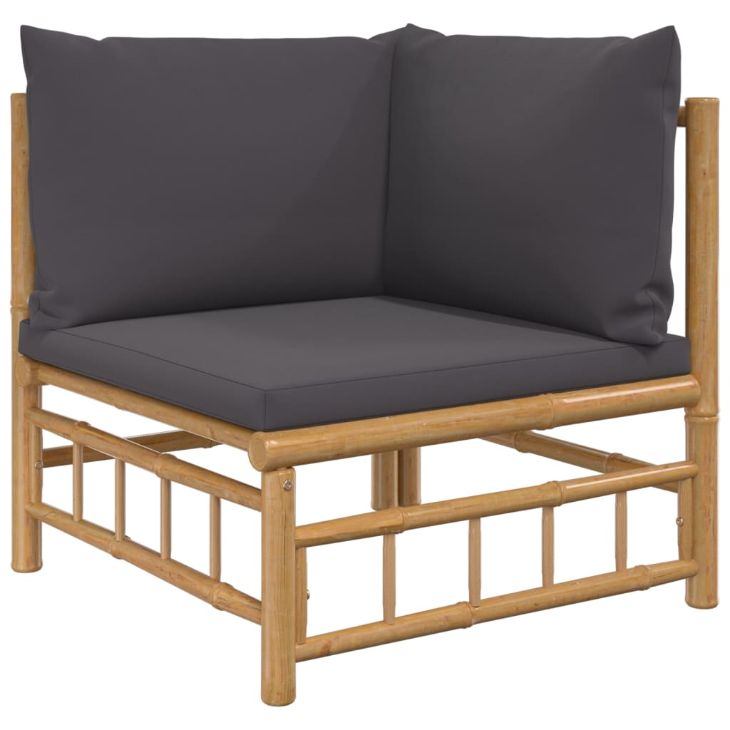 2pcs conj. lounge de jardim bambu c/ almofadões cinzento-escuro