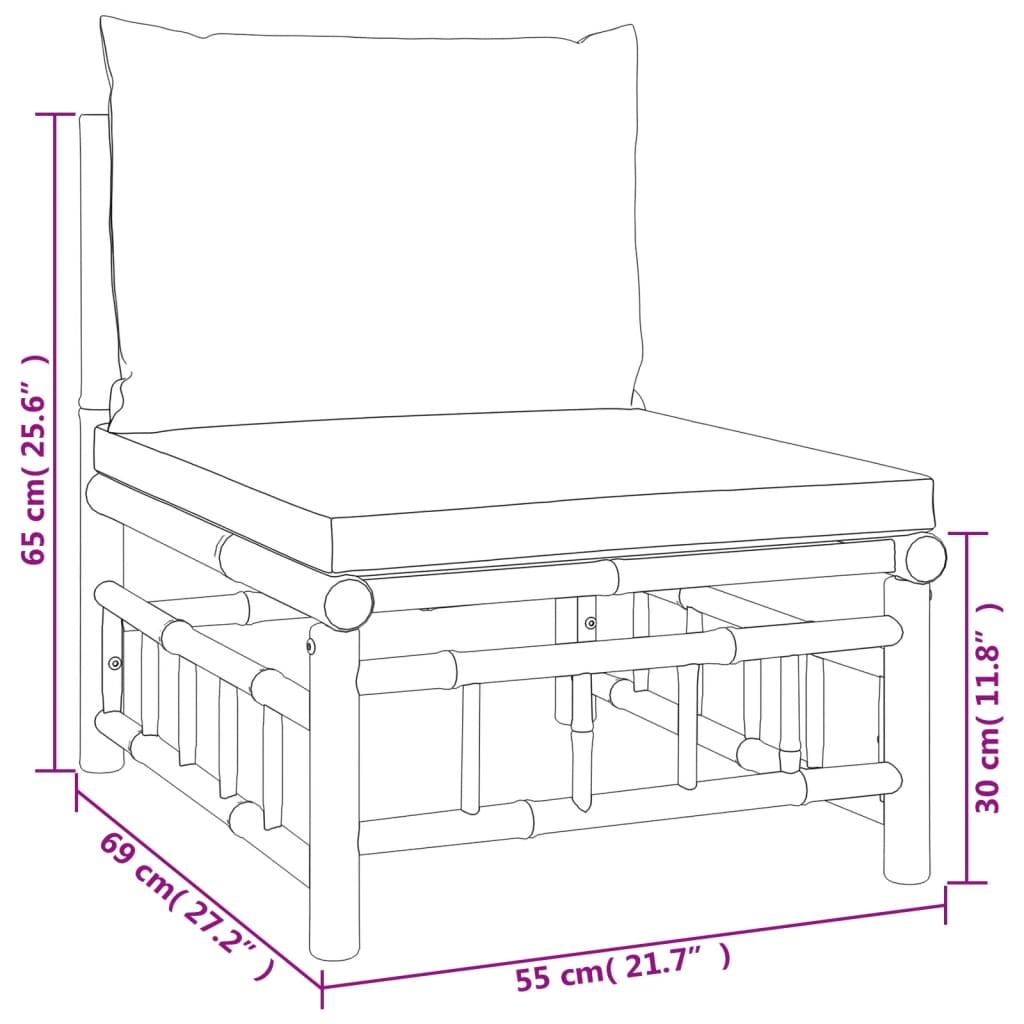 2pcs conj. lounge de jardim bambu c/ almofadões cinzento-escuro