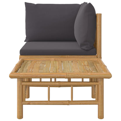 2pcs conj. lounge de jardim bambu c/ almofadões cinzento-escuro