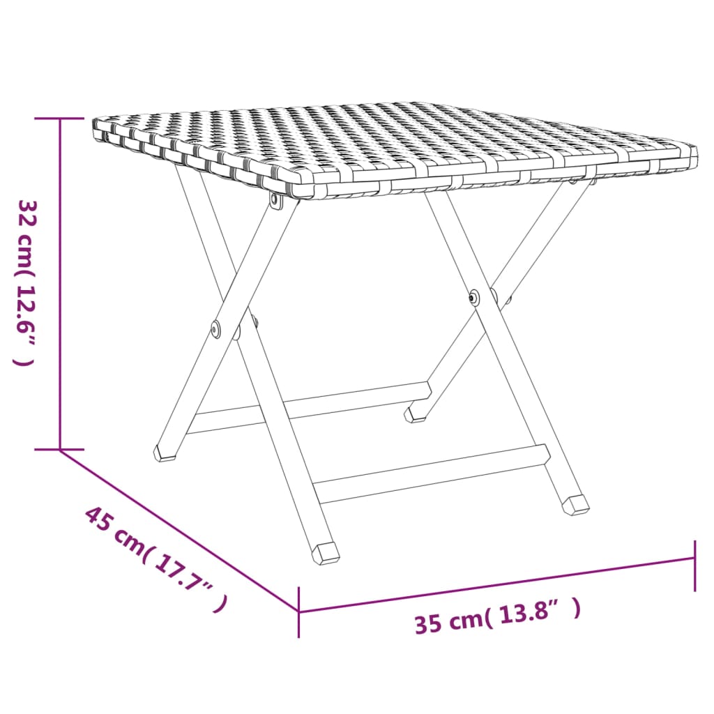 Mesa dobrável 45x35x32 cm vime PE preto