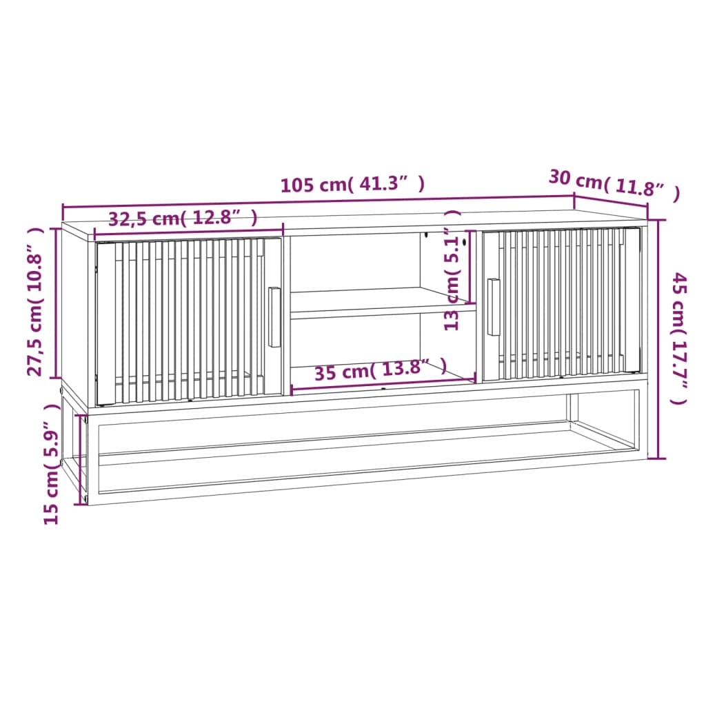 Móvel de TV 105x30x45 cm derivados de madeira e ferro branco