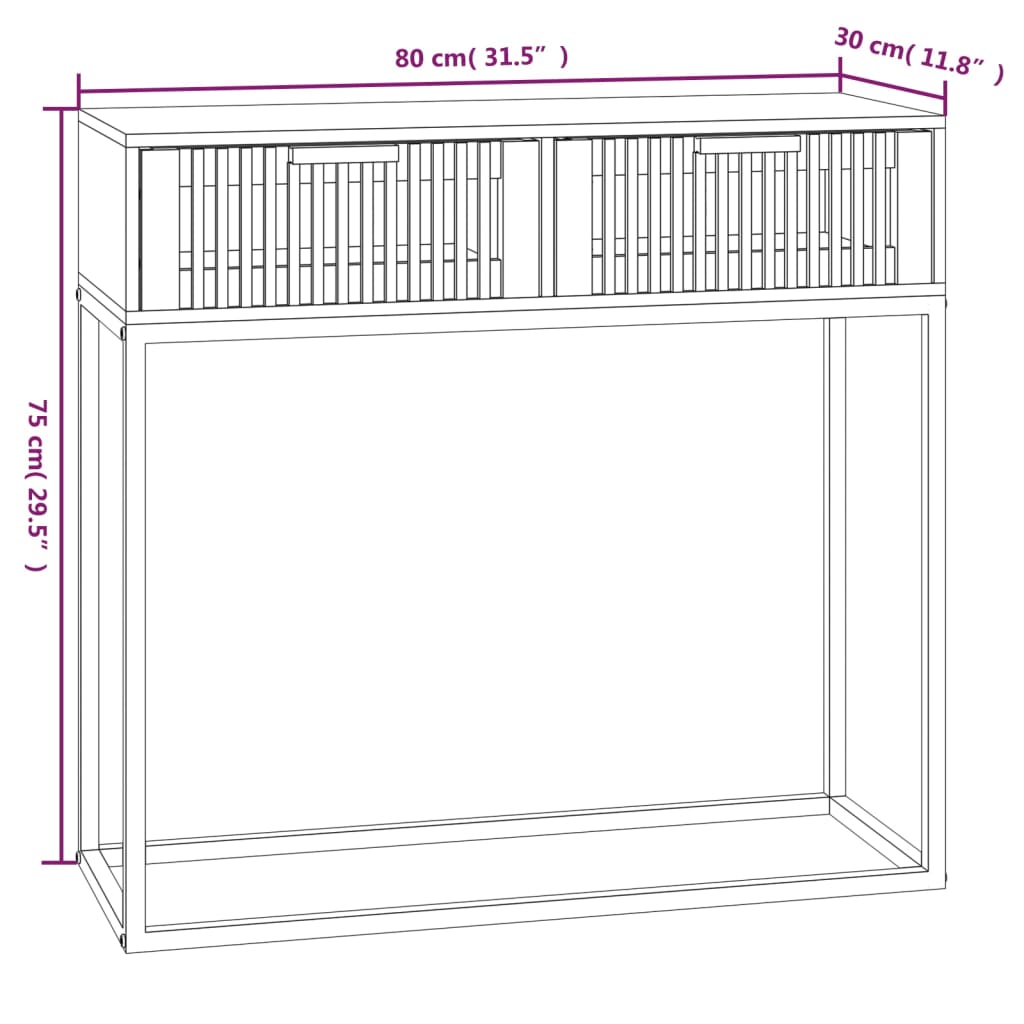 Mesa consola 80x30x75 cm derivados de madeira e ferro preto