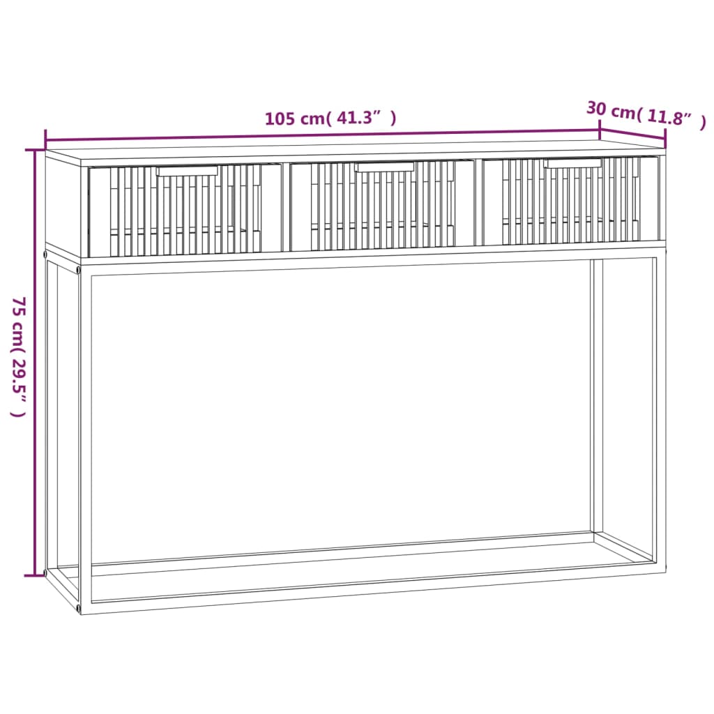 Mesa consola 105x30x75 cm derivados de madeira e ferro branco