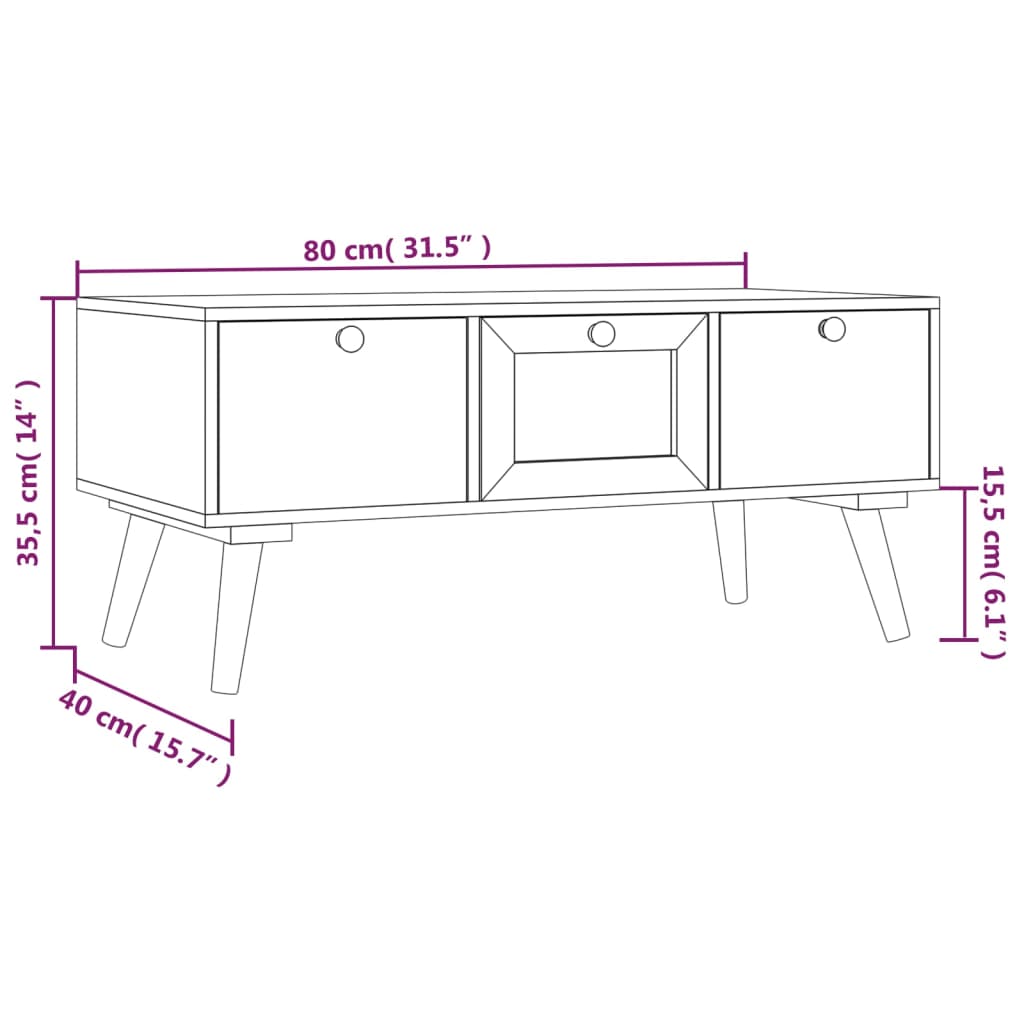 Mesa de centro c/ gavetas 80x40x35,5 cm derivados de madeira