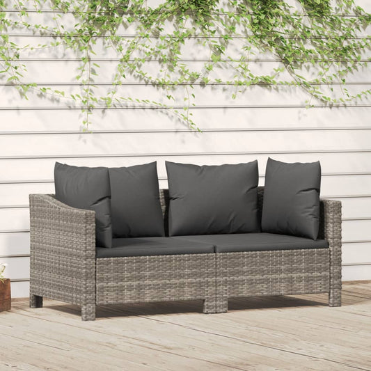 2 pcs conjunto lounge de jardim c/ almofadões vime PE cinzento