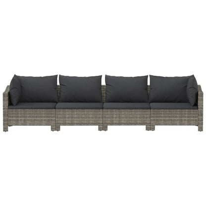 4 pcs conjunto lounge de jardim c/ almofadões vime PE cinzento