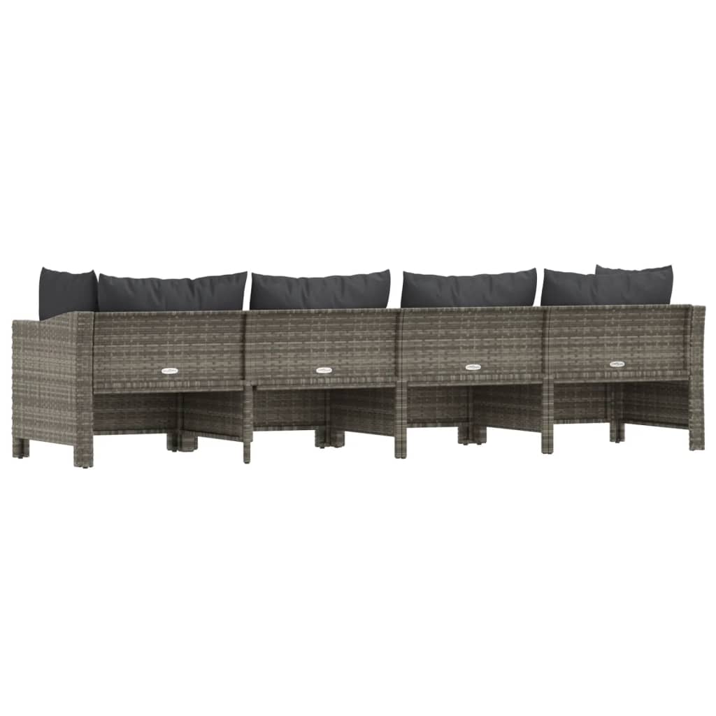 4 pcs conjunto lounge de jardim c/ almofadões vime PE cinzento