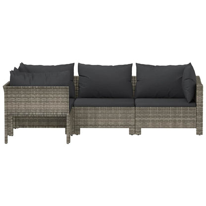 4 pcs conjunto lounge de jardim c/ almofadões vime PE cinzento