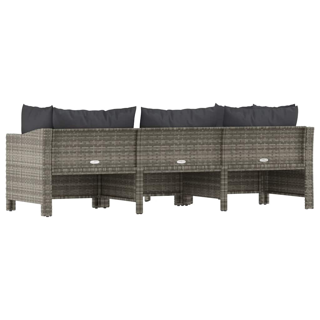 4 pcs conjunto lounge de jardim c/ almofadões vime PE cinzento