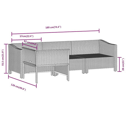 4 pcs conjunto lounge de jardim c/ almofadões vime PE cinzento