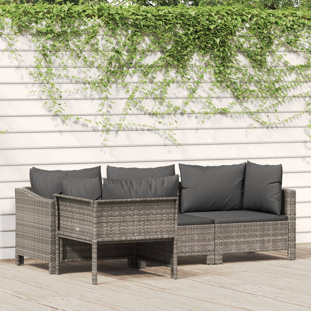 4 pcs conjunto lounge de jardim c/ almofadões vime PE cinzento